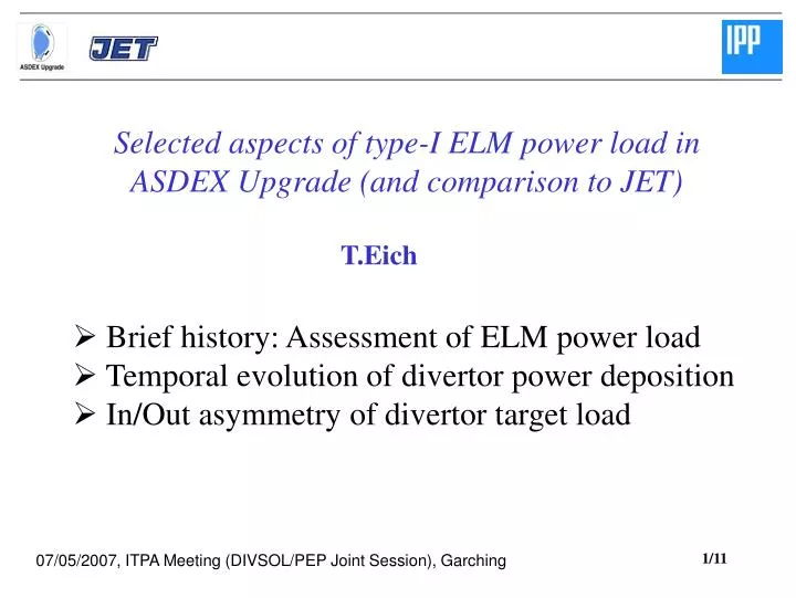 selected aspects of type i elm power load in asdex upgrade and comparison to jet