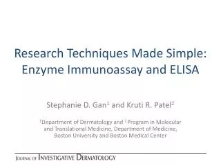 Research Techniques Made Simple: Enzyme Immunoassay and ELISA