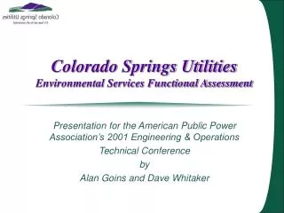 Colorado Springs Utilities Environmental Services Functional Assessment