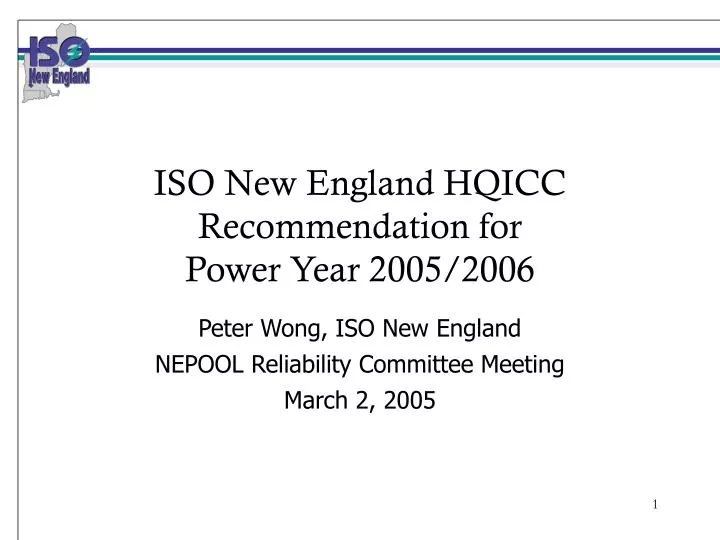 iso new england hqicc recommendation for power year 2005 2006