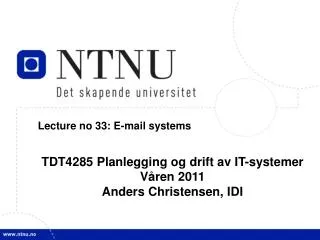 Lecture no 33: E-mail systems