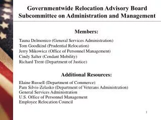 Governmentwide Relocation Advisory Board Subcommittee on Administration and Management