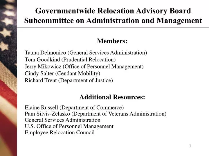 governmentwide relocation advisory board subcommittee on administration and management