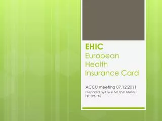EHIC European Health Insurance Card