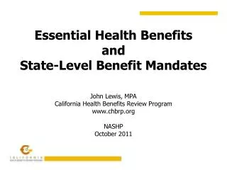 Essential Health Benefits and State-Level Benefit Mandates