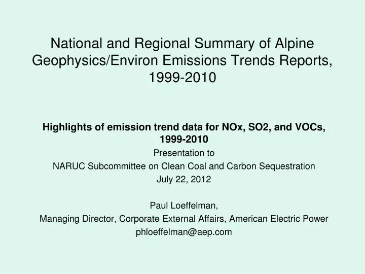 national and regional summary of alpine geophysics environ emissions trends reports 1999 2010
