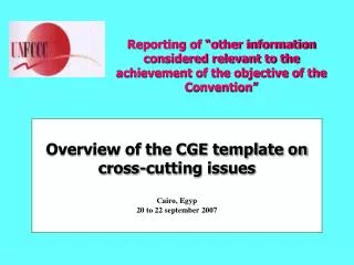 Overview of the CGE template on cross-cutting issues Cairo, Egyp 20 to 22 september 2007