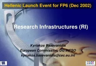 Research Infrastructures (RI) Kyriakos Baxevanidis European Commission, DG INFSO
