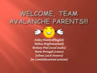 Welcome, Team Avalanche Parents!!!