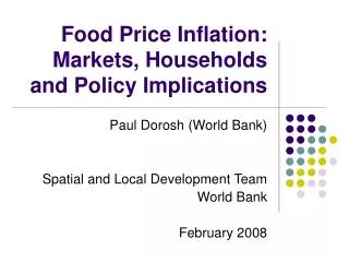 Food Price Inflation: Markets, Households and Policy Implications