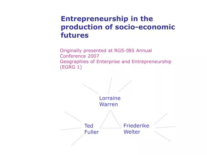 entrepreneurship in the production of socio economic futures