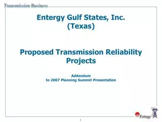 2009-10 EGSI-TX Proposed Transmission Reliability Projects