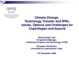Ahmed Abdel Latif Programme Manager Intellectual Property and Technology, ICTSD
