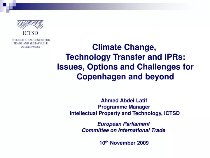 climate change technology transfer and iprs issues options and challenges for copenhagen and beyond