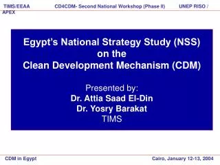 TIMS/EEAA CD4CDM- Second National Workshop (Phase II) UNEP RISO / APEX