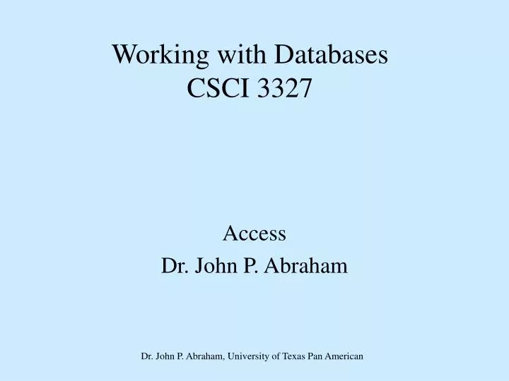 working with databases csci 3327