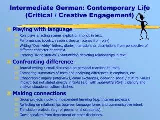 Intermediate German: Contemporary Life (Critical / Creative Engagement)