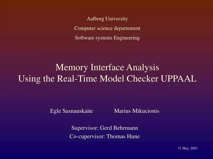 memory interface analysis using the real time model checker uppaal