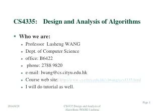 CS4335:	Design and Analysis of Algorithms