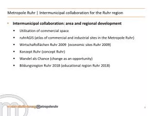 Metropole Ruhr | Intermunicipal collaboration for the Ruhr region