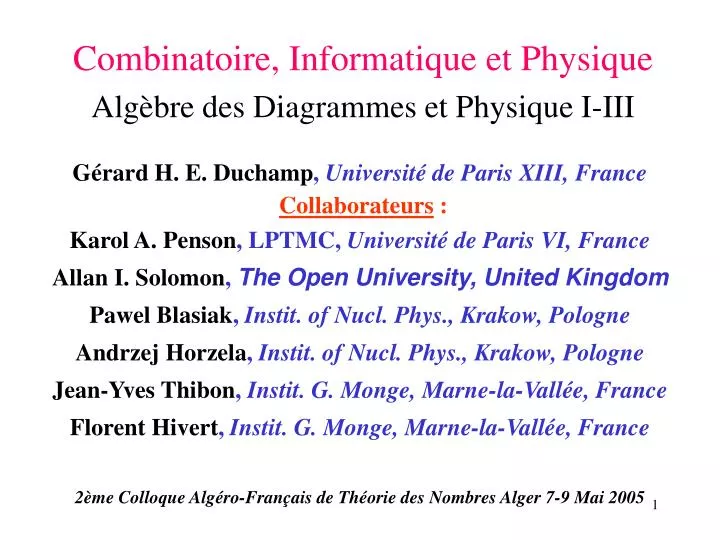 combinatoire informatique et physique alg bre des diagrammes et physique i iii