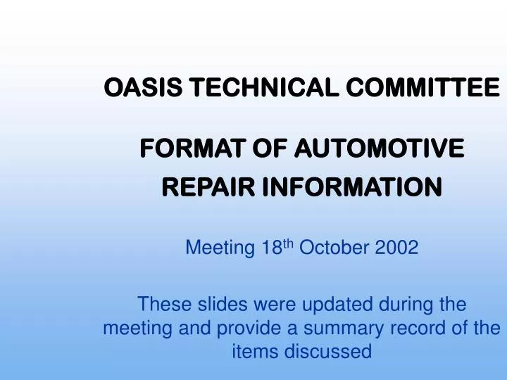 oasis technical committee format of automotive repair information