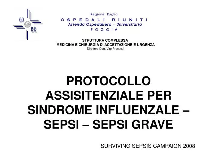 protocollo assisitenziale per sindrome influenzale sepsi sepsi grave