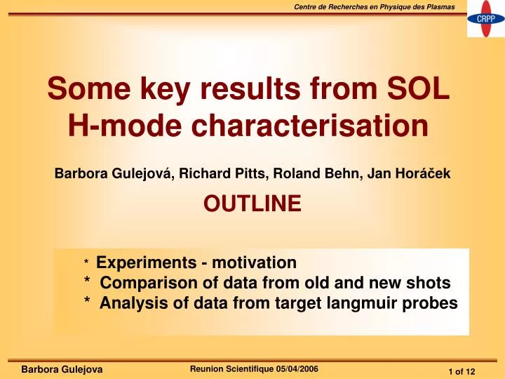 some key results from sol h mode characterisation