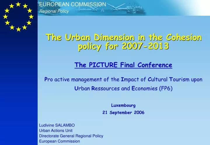 the urban dimension in the cohesion policy for 2007 2013