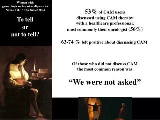 Women with gynecologic or breast malignancies Navo et al. J Clin Oncol 2004 To tell or