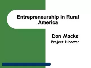 Entrepreneurship in Rural America