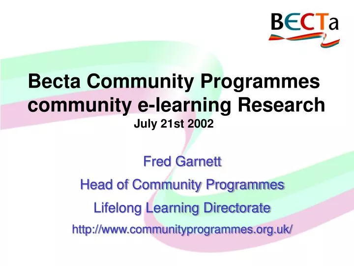 becta community programmes community e learning research july 21st 2002