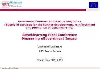 Giancarlo Senatore RSO Senior Partner Ghent, Nov 30 th , 2009