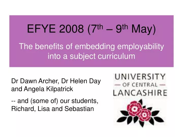 efye 2008 7 th 9 th may the benefits of embedding employability into a subject curriculum