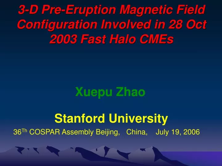 3 d pre eruption magnetic field configuration involved in 28 oct 2003 fast halo cmes