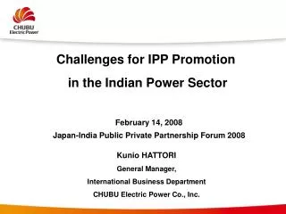 Challenges for IPP Promotion in the Indian Power Sector