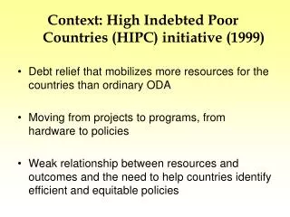 Context: High Indebted Poor Countries (HIPC) initiative (1999)
