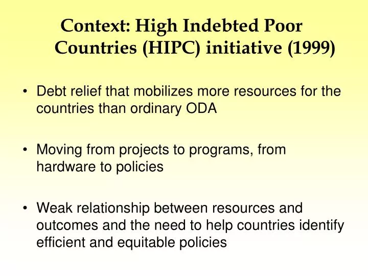 context high indebted poor countries hipc initiative 1999