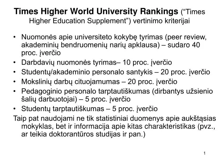 times higher world university rankings times higher education supplement vertinimo kriterijai
