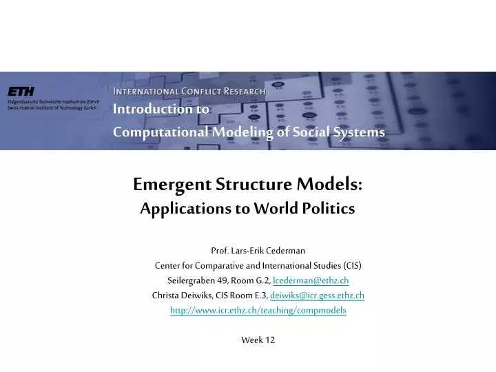 emergent structure models applications to world politics