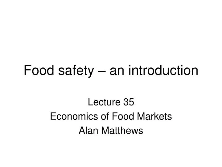 food safety an introduction