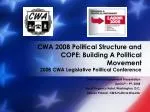 CWA Political Department Presentation April 6 th – 9 th , 2008 - slide 1
