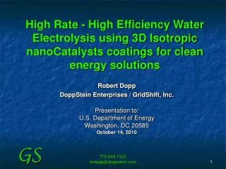 Robert Dopp DoppStein Enterprises / GridShift, Inc. Presentation to: U.S. Department of Energy