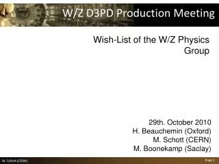 W/Z D3PD Production Meeting