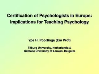 Certification of Psychologists in Europe: Implications for Teaching Psychology