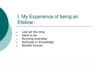 I. My Experience of being an Efellow: