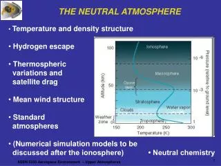 THE NEUTRAL ATMOSPHERE Temperature and density structure Hydrogen escape Thermospheric