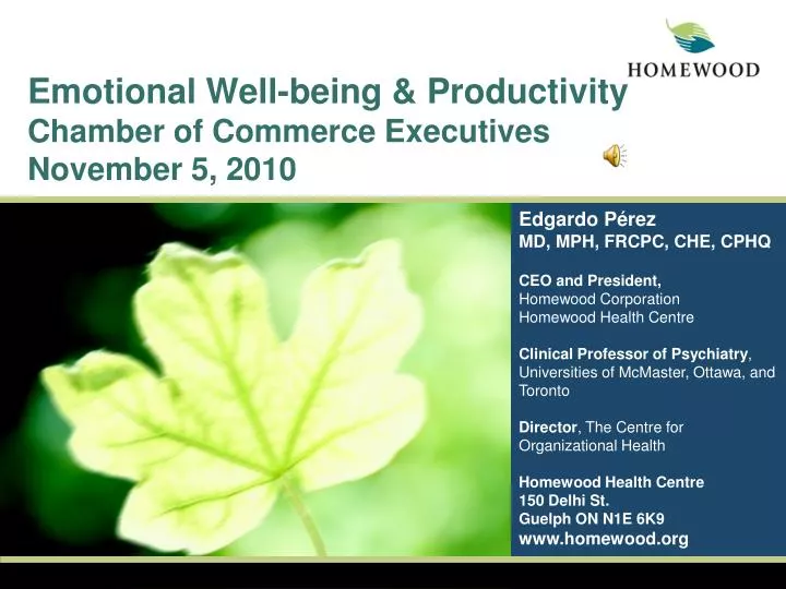 emotional well being productivity chamber of commerce executives november 5 2010