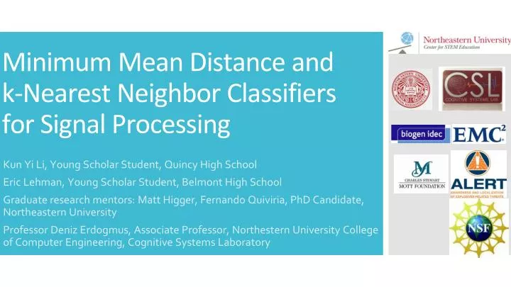minimum mean distance and k nearest neighbor classifiers for signal processing