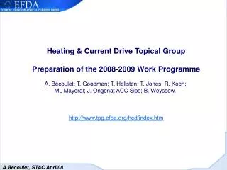 Heating &amp; Current Drive Topical Group Preparation of the 2008-2009 Work Programme